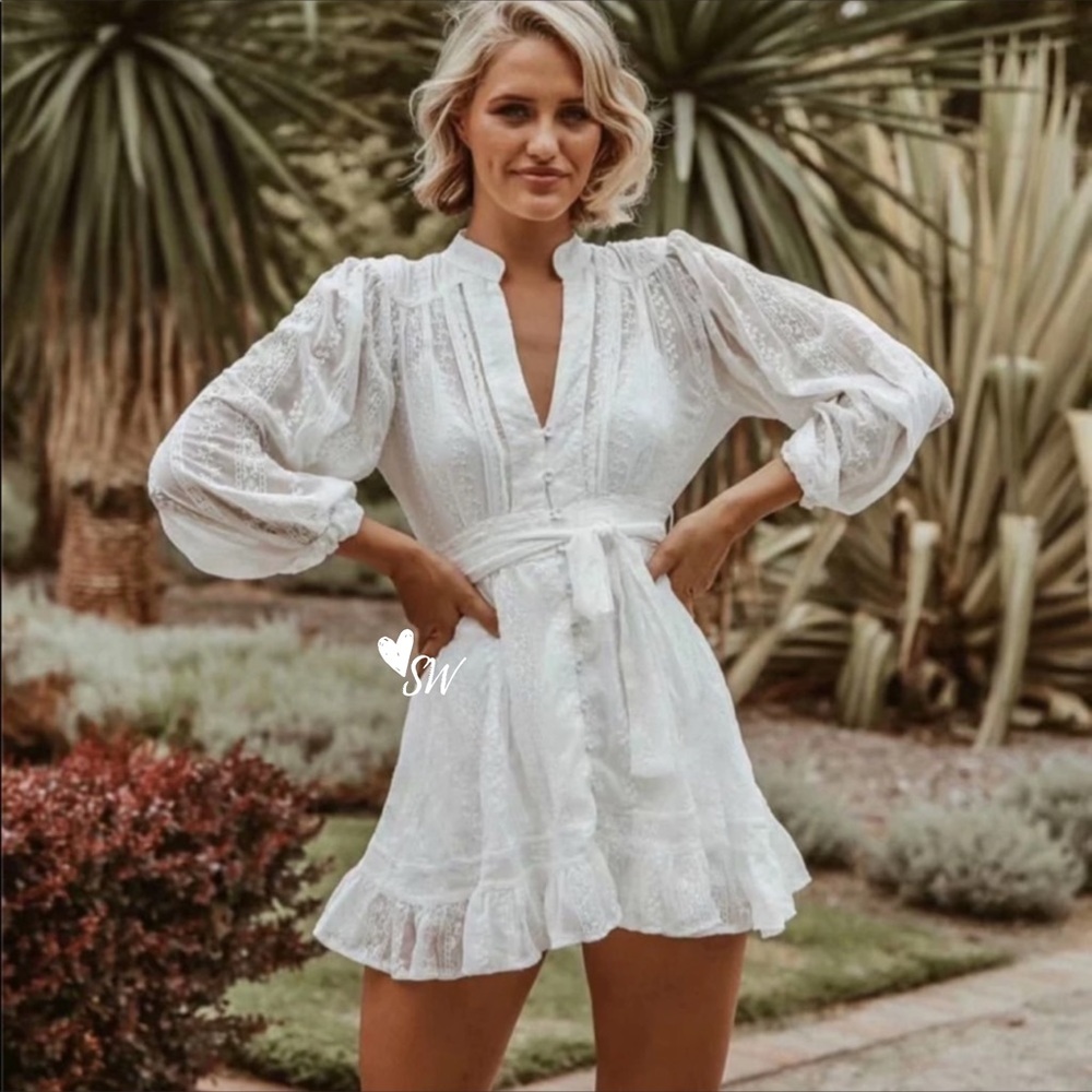 Boho Crochet Eyelet Button Up Gypsy Dress white - Picture 4 of 15